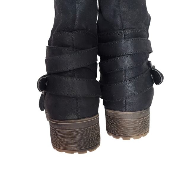 Celia | Radical Sweater Cuff Calf Height Moto Distressed Boots - Picture 7 of 10